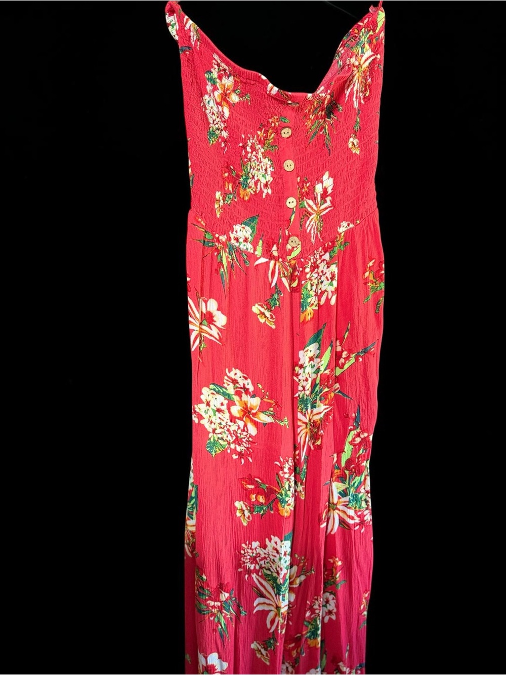 Express Red Floral Strapless Romper Womens Medium Smocked Summer Vacation Outfit